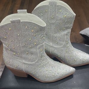 Sparkling White Rhinestone Ankle Boots